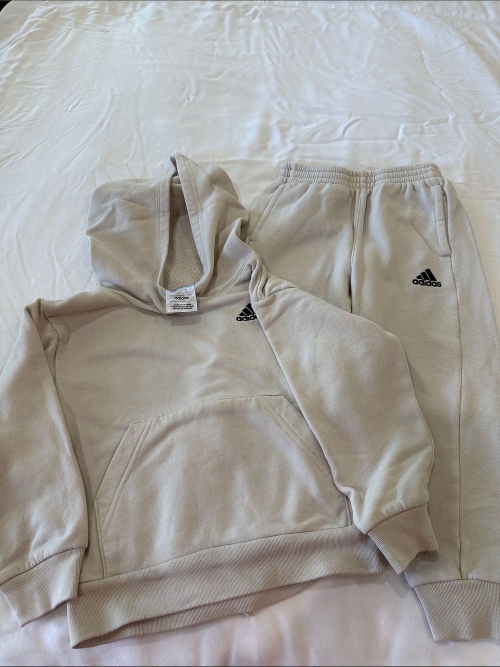 adidas Kids Light Beige Sweatshirt Hoodie & Joggers Set
